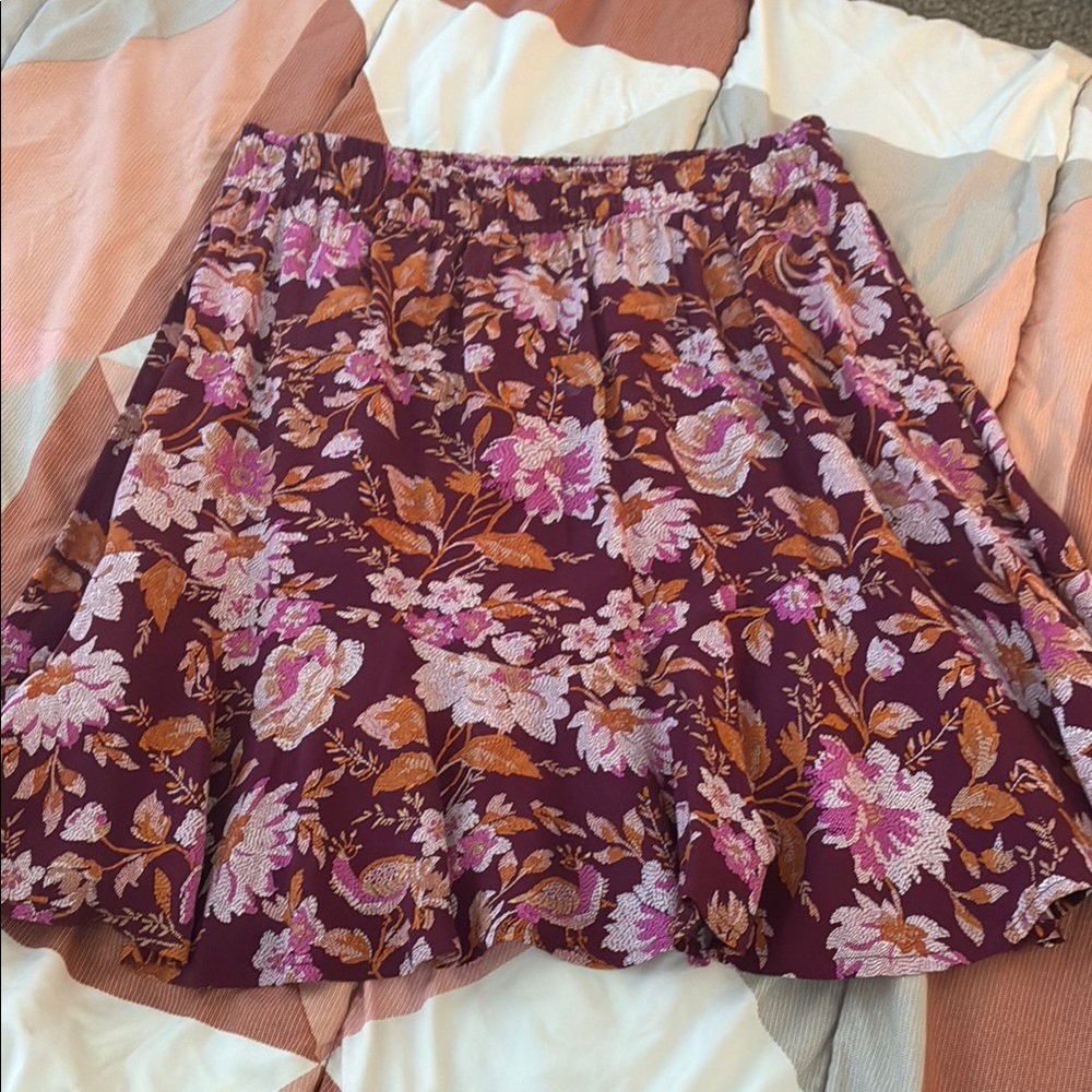 Floral A-Line Skirt in Plum with Pink & Brown Accents